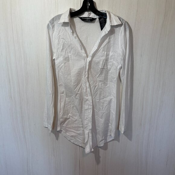 Norma Kamali White One Pocket Button Down Shirt, Sz XS - Picture 2 of 4